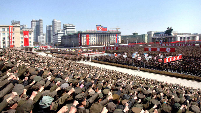 North Koreans including soldiers attend a rally in support of North Korean leader Kim Jong-un's order to put its missile units on standby in preparation for a possible war against the U.S. and South Korea, in Pyongyang March 29, 2013.(Reuters / KCNA)