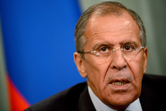 Russian Foreign Minister Sergei Lavrov speaks in Moscow, on September 16, 2013, during a joint press conference with his Egyptian counterpart Nabily Fahmy.(Vasily Maximov)