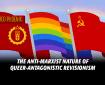 The flag of the American Party of Labor, the rainbow Pride flag, and the flag of the USSR.